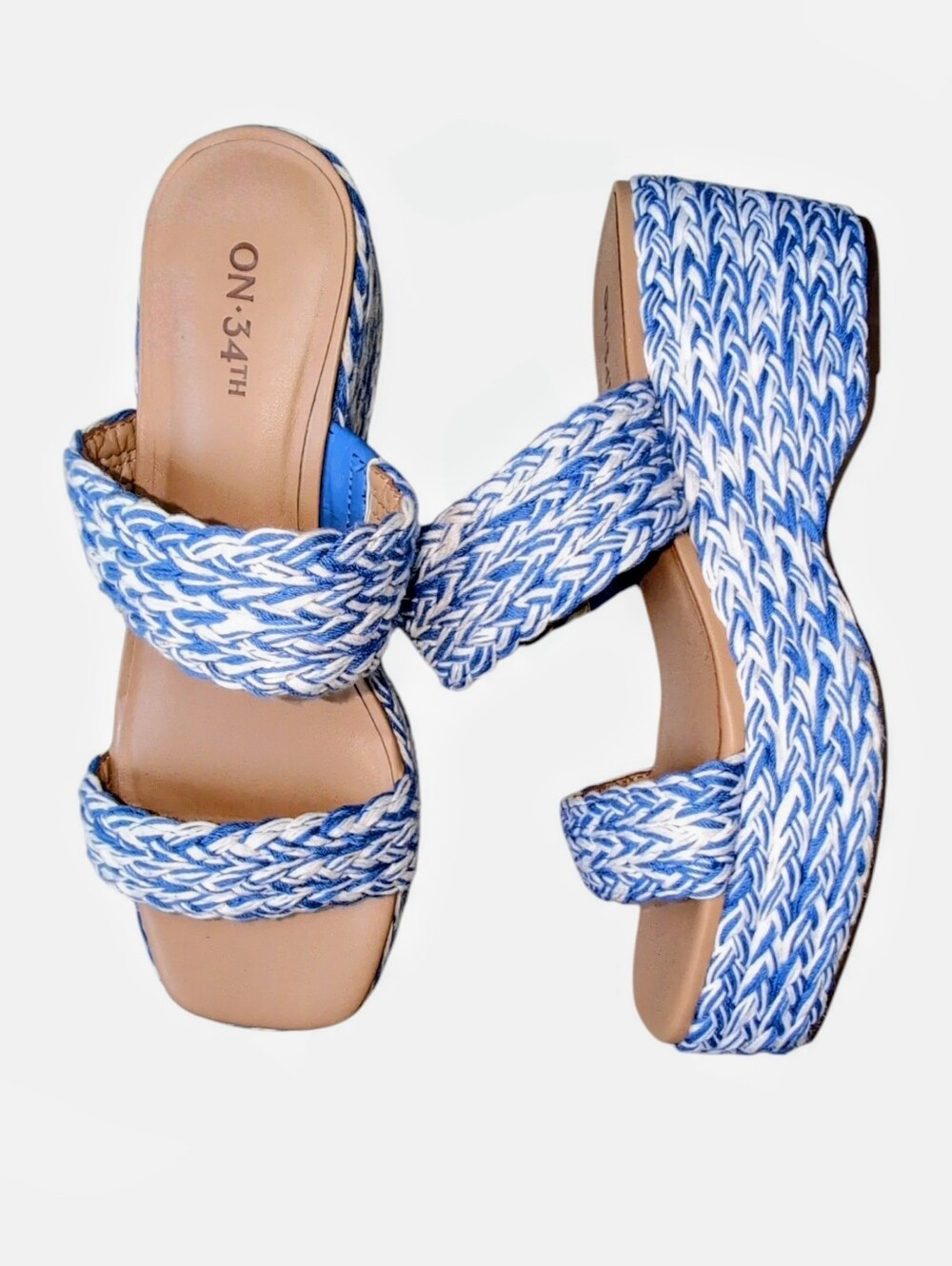 On 34th Starlight Norina Open Toe Strappy Platform Sandals Blue White Women's 8M